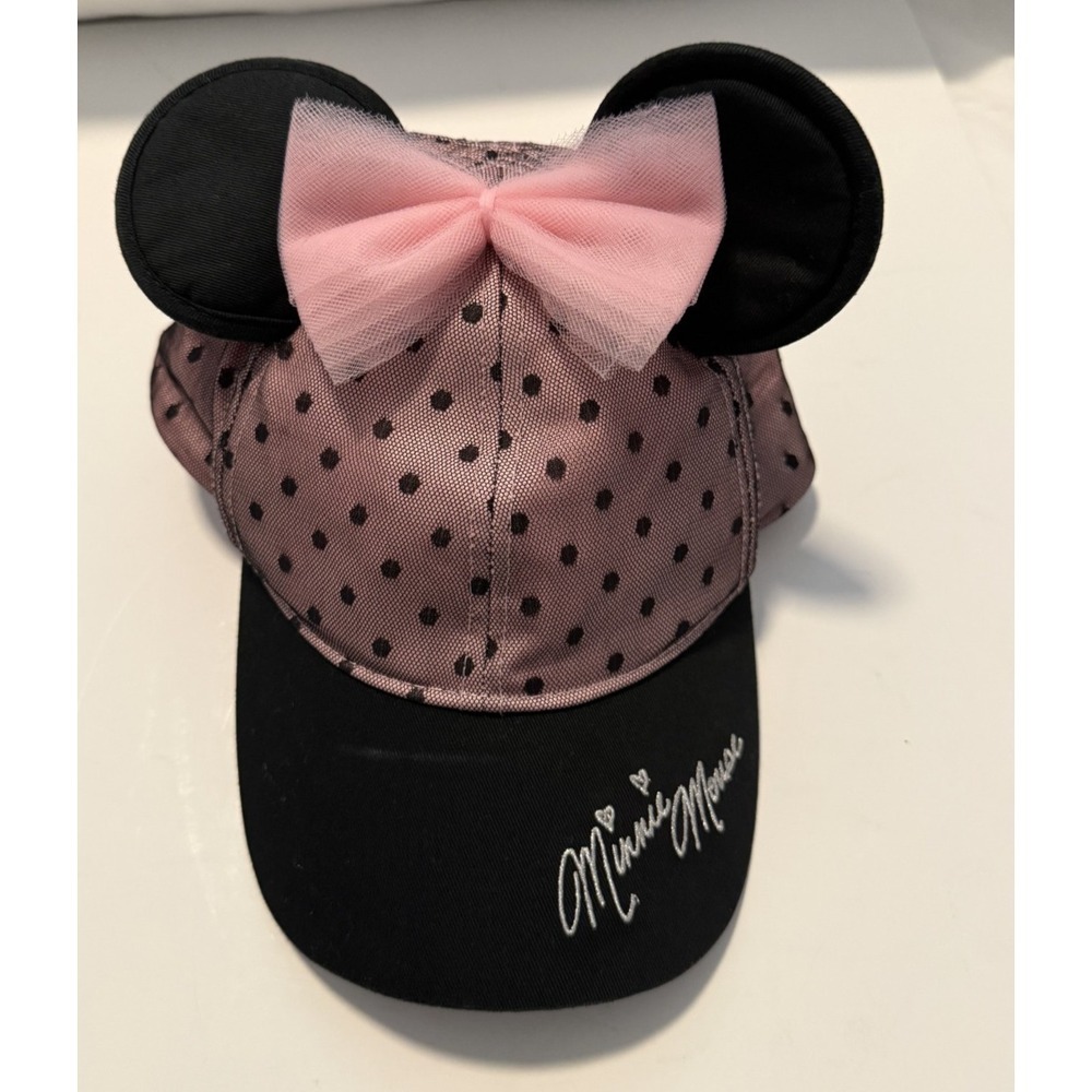 Disney Sweet Minnie Ears Baseball Cap Pink and Black Lace Embroidered Adult Size